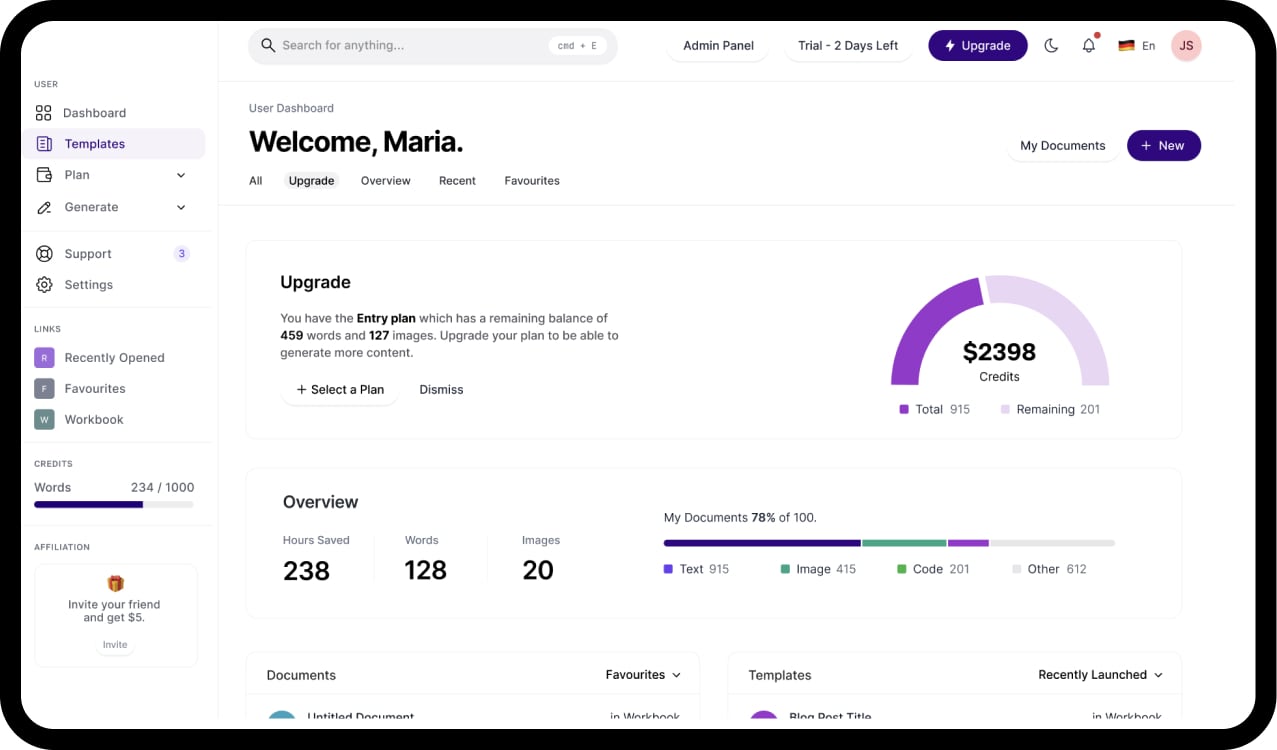 InCardAI Dashboard Mockup